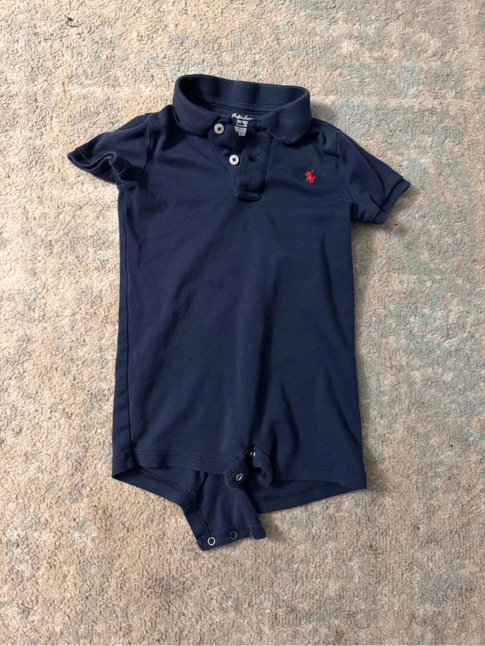 Ralph Lauren Navy Polo Romper with Red Pony